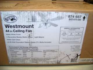 Hampton Bay Westmount 44 in Ceiling Fan white 874 657  
