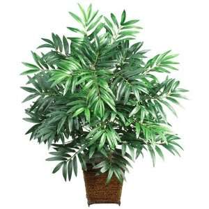 : Bamboo Palm with Wicker Basket Silk Plant in Green   Nearly Natural 