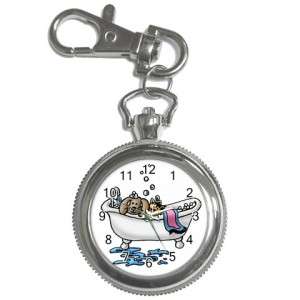 PET GROOMING CAT DOG BATH Silver Key Chain Watch New  