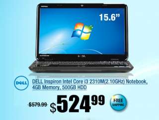   Inspiron Intel Core i3 2310M(2.10GHz) Notebook, 4GB Memory, 500GB HDD