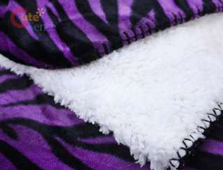 Zebra Queen Blanket  Black & Purple Animal Bedding  