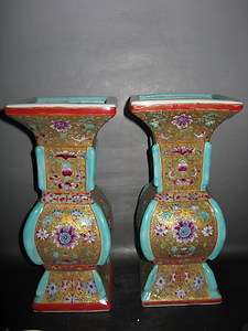 China antique a pair picturesque famille rose porcelain flower vase 