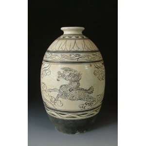  one Cizhou Kiln Porcelain Olive shape Vase, Chinese Antique 