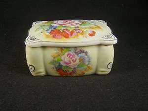 Occupied Japan Floral Handpainted Box Two Ashtrays  