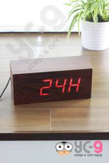  modern retro led wooden alarm clock thermometer calendar by battery 