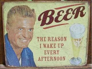 VINTAGE Metal BAR Sign BEER WAKE UP EVERY AFTERNOON Tin  