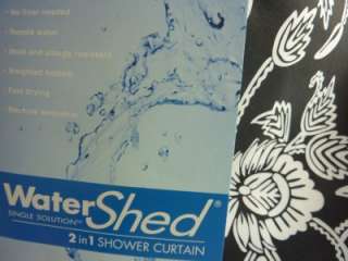 Water Shed Floral Swirl 2in1 Shower Curtain Black and White NIP  