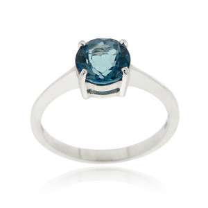 925 Silver London Blue Topaz Solitaire Round Ring  