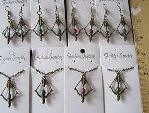   Games Inspired Bronze Bow and Arrow Necklace or Earrings u pick  