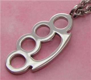 BRASS KNUCKLES STAINLESS STEEL PENDANT CHAIN NECKLACE  