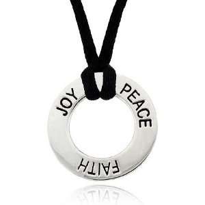   Joy Peace Love Word Talk Round Circle Black Silk Pendant Necklace