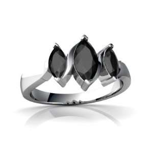    14K White Gold Marquise Genuine Black Onyx Ring Size 4 Jewelry
