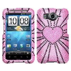   RHINESTONE BLING DESIGN PINK BLACK HEART RAYS SNAP ON CASE COVER
