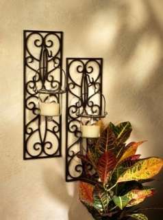 Tuscan Scrolling Metal Iron Wall Candle Sconce Set 2  