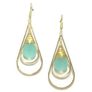   18k Gold Plated Double Teardrop Earrings with Faceted Blue Chalcedony