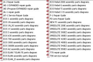 227 Canon Repair & Instruction Manuals for 35mm & Digital Cameras 