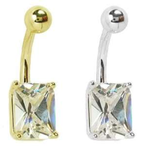   Ring with Brilliant Emerald Cut Diamond CZ, blue topaz, White gold
