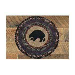  Round Black Bear Printed Cabin Rug, Braided Jute