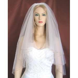   Tier White Fingertip Length Gold Beaded Bridal Wedding Veil Beauty