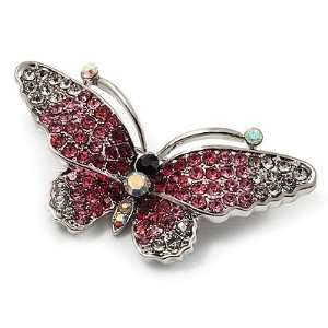  Pink Crystal Butterfly Brooch (Silver Tone): Jewelry