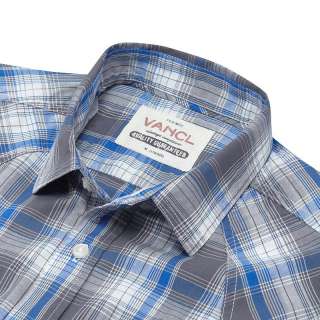 Vancl Framed Madras Plaid Casual Shirt (mens)Gray/Blue#116491  