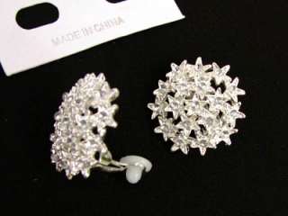 SILVER Crystal Sparkling Round Shape Clip ON EARRINGS  