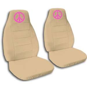  2 Tan Peace car seat covers, for a 2002 Toyota Camry 