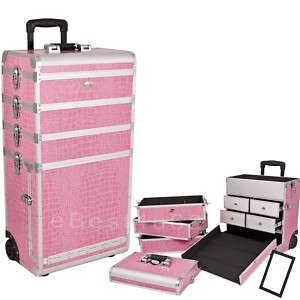 Pro Makeup Artist Rolling Train Case Aluminum CR2 cosmetic Box Pink 