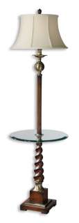 FRENCH COUNTRY Twist Wood FLOOR LAMP Glass Side Table  