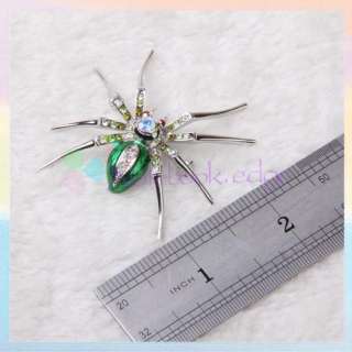 Charm Spider Crystal Rhinestone Animal Brooch Pin Green  