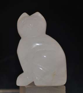White Jade Carve Gemstone Cat Crystal Figurine  
