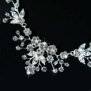 Wedding Bridal crystal necklace earrings set Silver Bridalmaid 