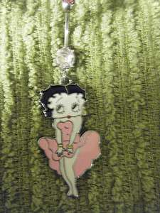 Classic Betty Boop Dangle Navel Belly Ring w/Pink Dress  