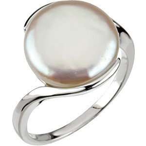   Freshwater Cultured Coin Pearl Ring set in Sterling Silver(5) Jewelry