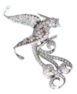 Art Deco Bird of Paradise Diamond Necklace Pendant Brooch in Platinum 