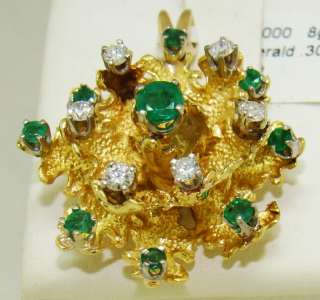 Incredible Emerald & Diamond Pendant 18kt Gold Organic  