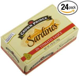 Crown Prince Sardines in Tomato Sauce, 4.25 Ounce Tins (Pack of 24 