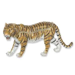  Enameled & Crystal Large Tiger Trinket Box Jewelry