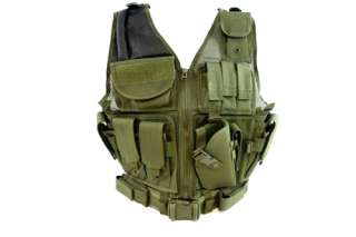 Diamond Tactical Airsoft Military Cross Draw Vest OD GR  