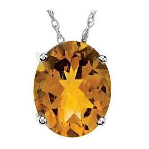   Oval Cut Citrine Pendant set in 14 kt White Gold   Free Chain Jewelry