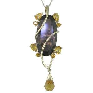  10 CT Smoky Quartz Fashion Pendant in Sterling Silver with 