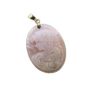   Pink Mother Of Pearl Lady Christina Cameo Pendant, 14k Gold Jewelry