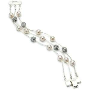  Anne Klein Silver  Tone Pearl and Crystal 3 Row Bracelet 