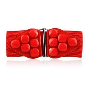   Waist Wide Elastic Belt Diamante Studs Features Around Belt   Red