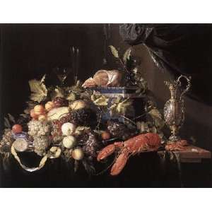   Life with Fruit, Flowers, Glasses and Lobster, By Heem Jan Davidsz de