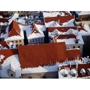 Snow on Rooftops of Old Riga Town Seen from Spire of St. Johns Church 