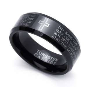 9MM Comfort Fit Tungsten Carbide Wedding Band Lords Prayer Engraved W 