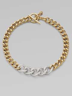   Kors   Chunky Embellished Two Tone Chain Link Necklace   