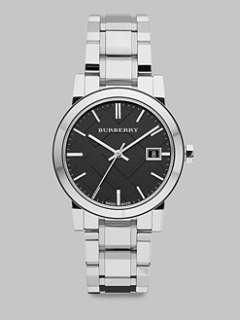 Burberry   Black Checked Stamped Stainless Steel Watch