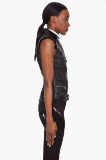 Pierre Balmain Black Leather Biker Vest for women  